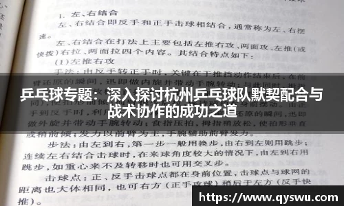 乒乓球专题：深入探讨杭州乒乓球队默契配合与战术协作的成功之道